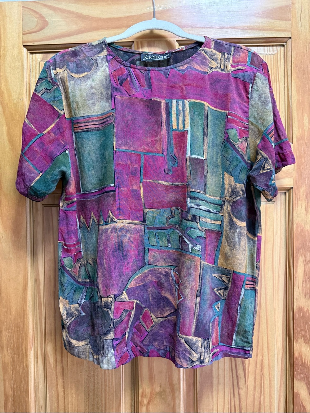 Vintage Karen Kane 100% Rayon Abstract Art Print Top Size 10